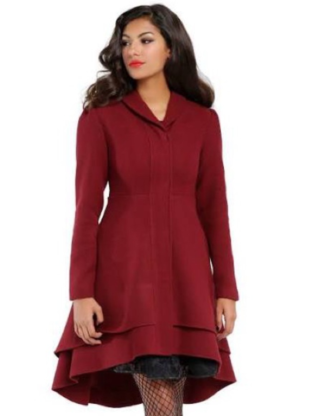 Hot Topic Wine Red Layered Pea Coat